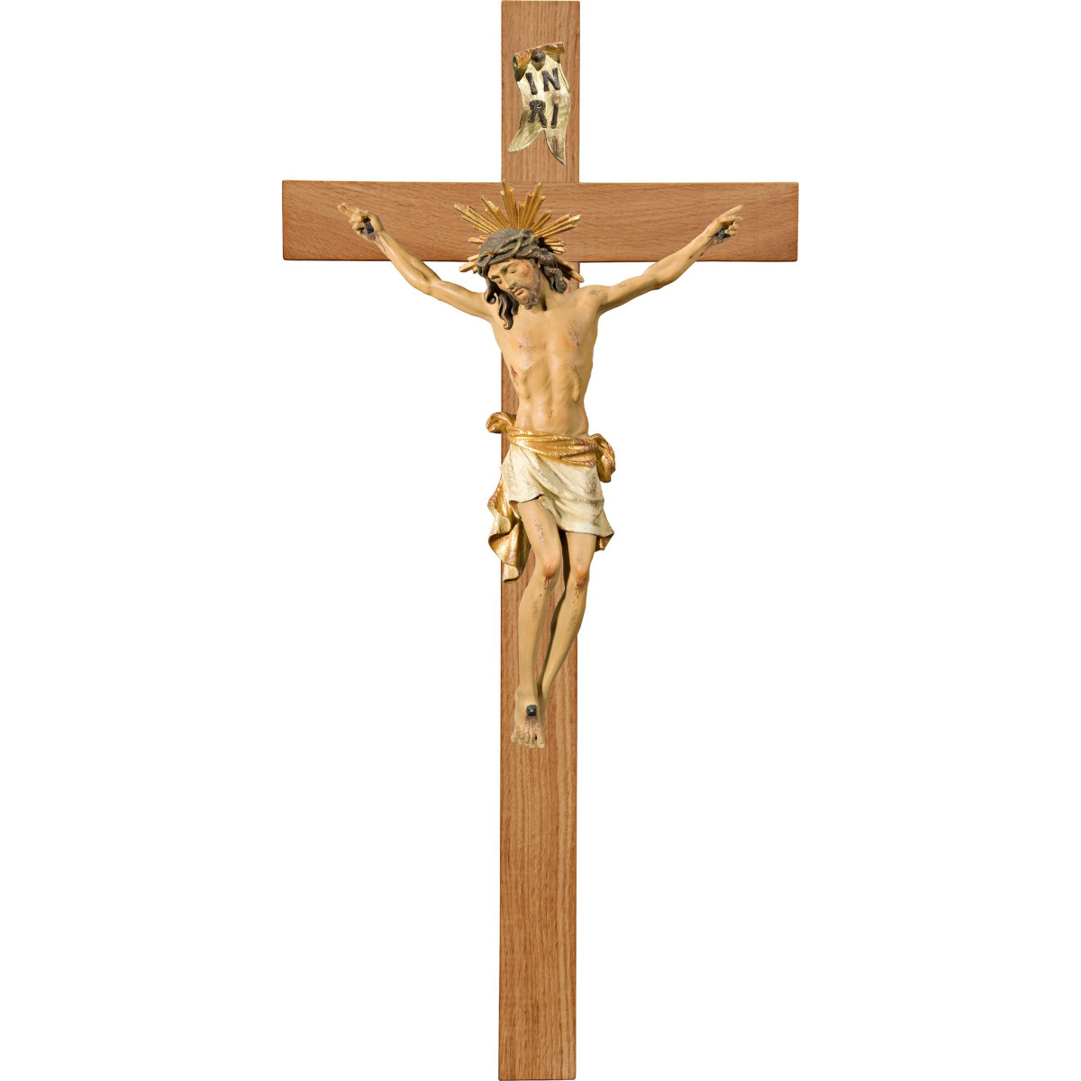 Cristo Pisa en cruz de roble simple ancha